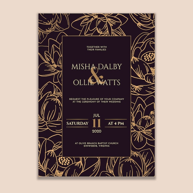 Vector lotus wedding invitation