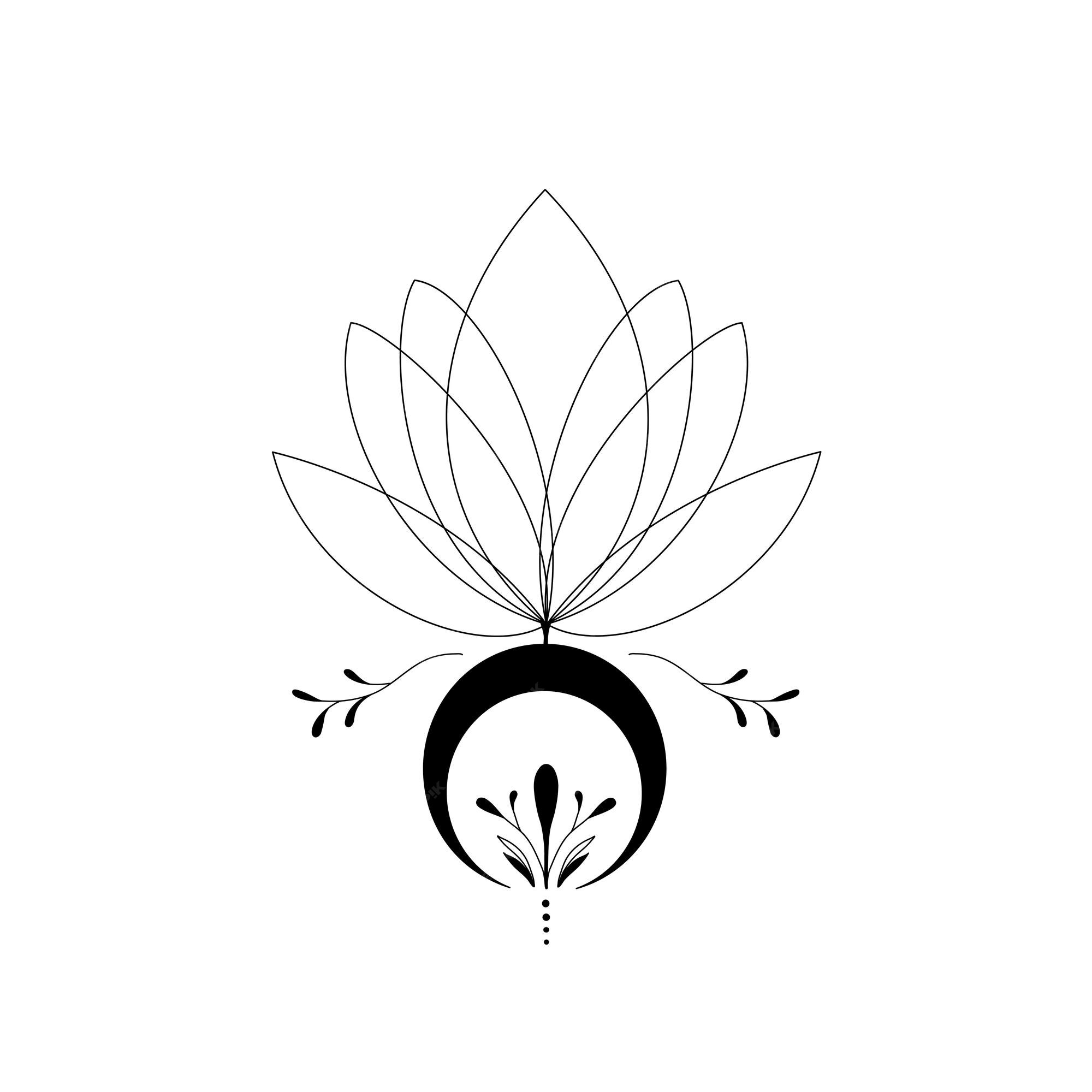 Premium Vector | Lotus with moon line art Premium Vector | Lotus with moon line art