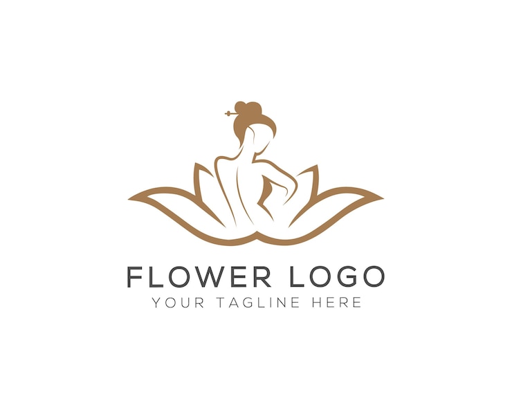 Vector lotus with women logo spa salon beauty cosmetics or fashion brand identity vector logo