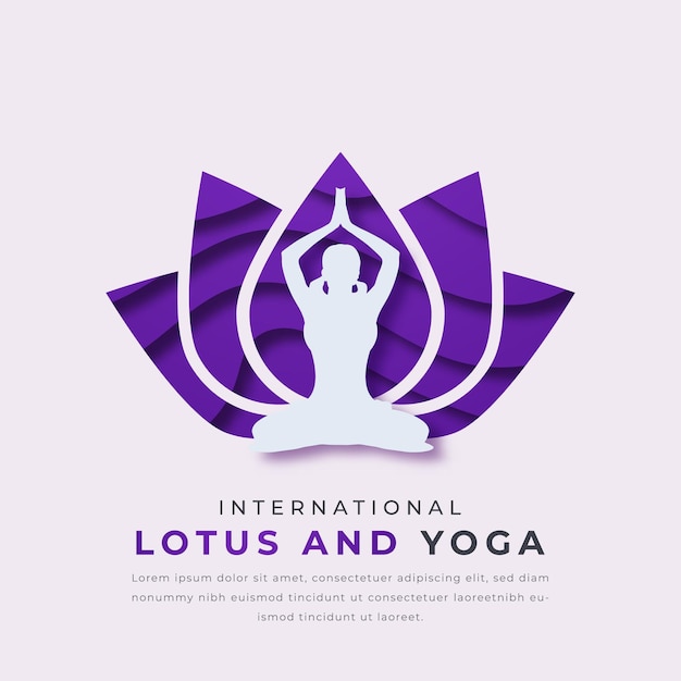 Lotus e giornata internazionale dello yoga taglio in carta disegno vettoriale illustrazione per lo sfondo poster banner