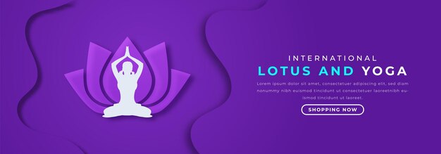 Lotus e giornata internazionale dello yoga taglio di carta disegno vettoriale illustrazione per lo sfondo poster banner