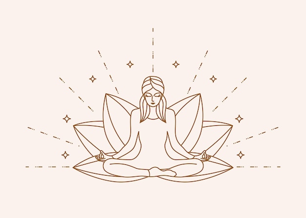Vettore lotus yoga linea arte illustrazione vettore