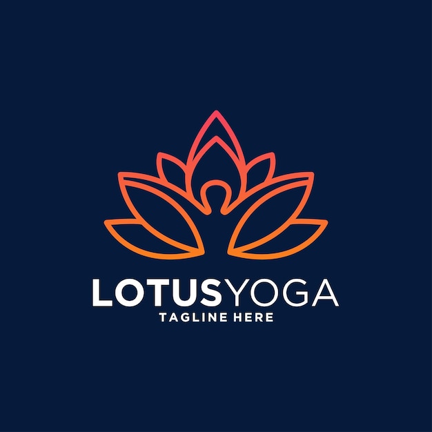 Lotus yoga with people line art logo design