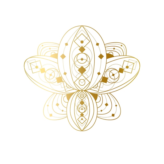 Lotusbloem met geometrische gouden ornament lineaire vectorillustratie