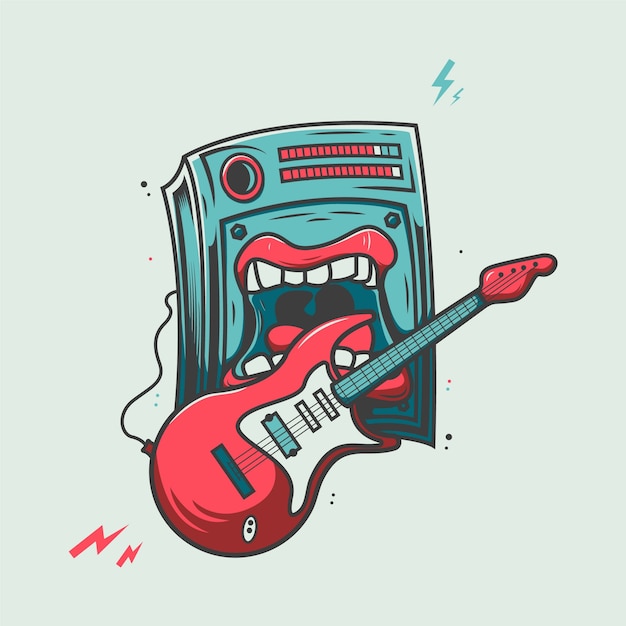 Loud speaker playing guitar cartoon illustration