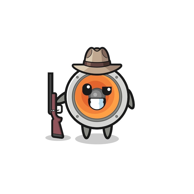 Loudspeaker hunter mascot holding a gun