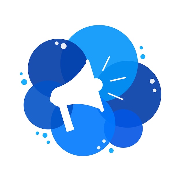 Loudspeaker icon Megaphone sign Announcement symbol White icon on blue circles background Vector illustration