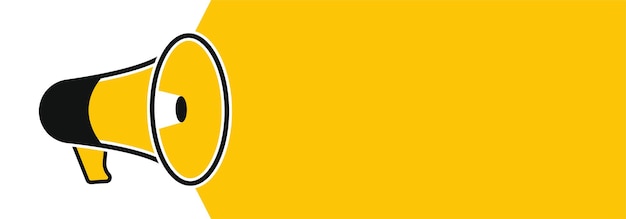 Вектор Мегафон громкоговорителя или рупор на желтом фоне пустой шаблон баннера для рекламного дизайна