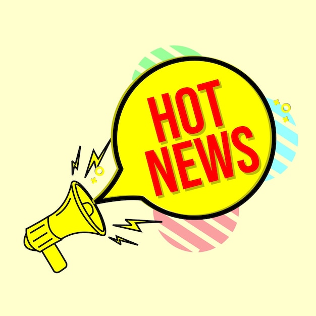 Vector loudspeaker sticker badge with hot news text. background for notification ad banner. flat design