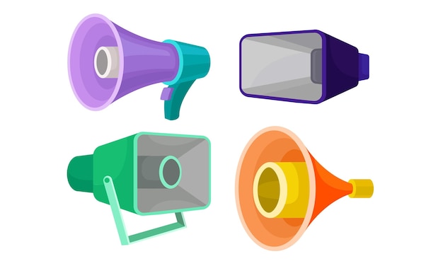 Loudspeakers collection colorful megaphones symbol of promotion announce advertising vector