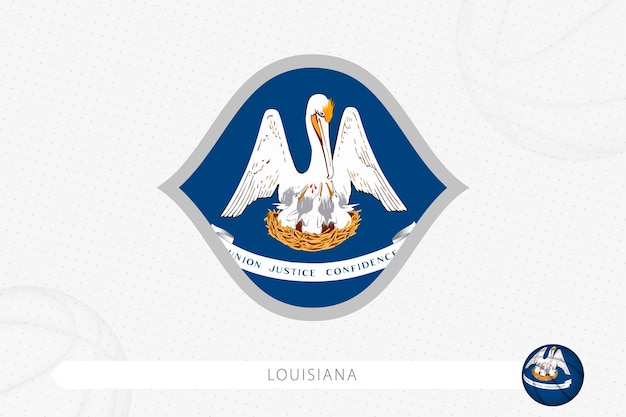 Louisiana flag for basketball competition on gray basketball background.