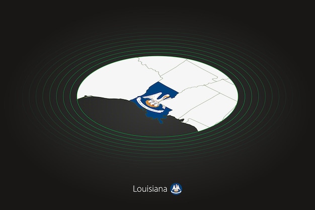 Louisiana map in dark color oval map with neighboring US states