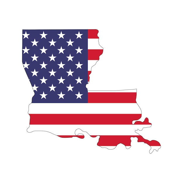 Louisiana state map with American national flag on white background