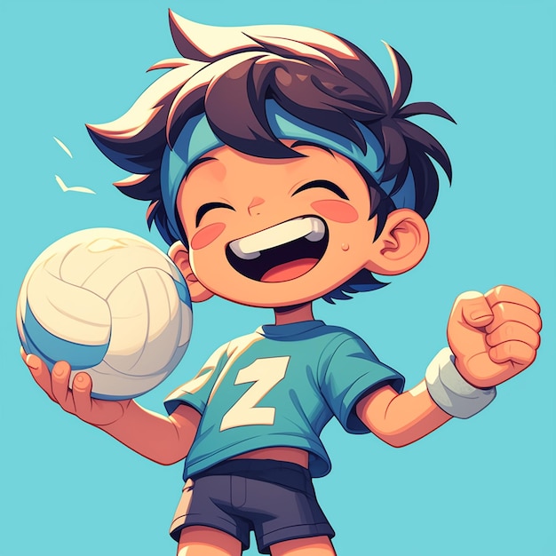 A Louisville boy plays sand volleyball in cartoon style