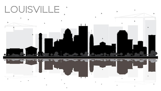 Louisville Kentucky Usa City skyline zwart-wit silhouet met reflecties. Eenvoudige vlakke afbeelding voor toeristische presentatie, banner, plakkaat of website. Louisville Cityscape met bezienswaardigheden.
