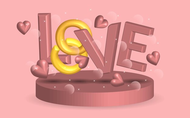 Vector love 3d realistic with podium promotion background 3d concept wedding celebration decorative love