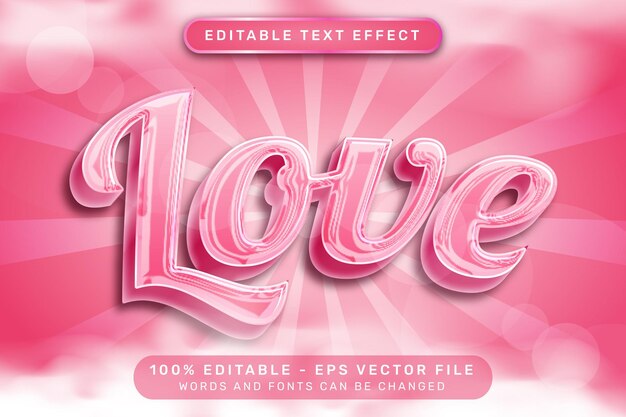 love 3d tekst effect en bewerkbaar tekst effect wit roze achtergrond en wolk illustratie