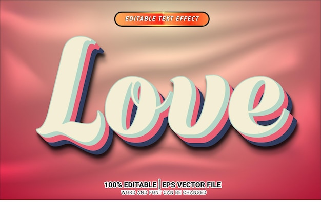 Vector love 3d text effect template design