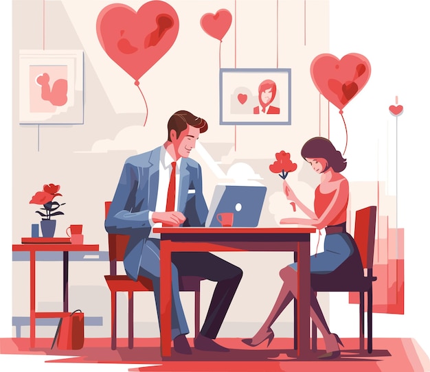 Love affair at work in office love between office employees vector flat illustration