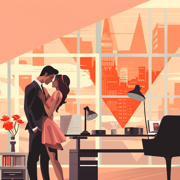 Vector love affair at work in office love between office employees vector flat illustration