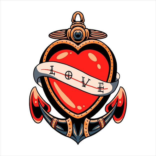 love and anchor tattoo vector design