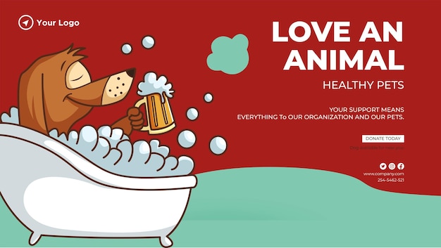 Love an animal healthy pets landscape banner design template