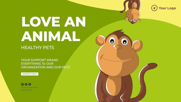 Love an animal healthy pets landscape banner design template