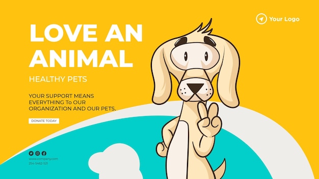 Love an animal healthy pets landscape banner design template