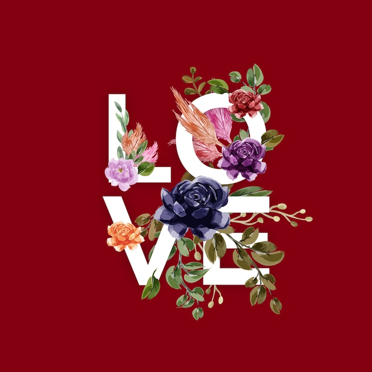 Vector love background with flowers & leaves 