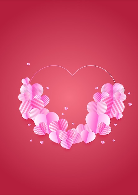 Love background with paper cut heart shapes decoration elements