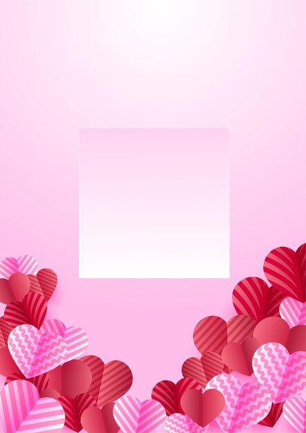 Love background with paper cut heart shapes decoration elements