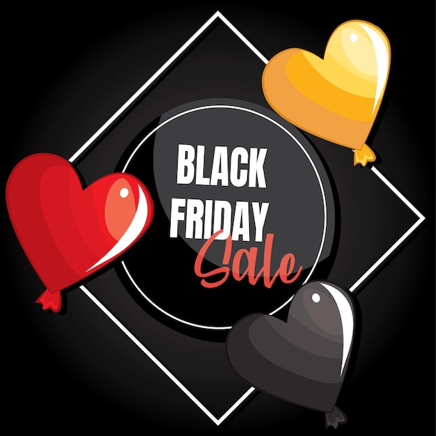 Love Balloons with Black Friday Sale banner. Place for text.