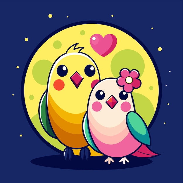 Love bird hugging his partner on a branch hand drawn sticker icon concept isolated illustration