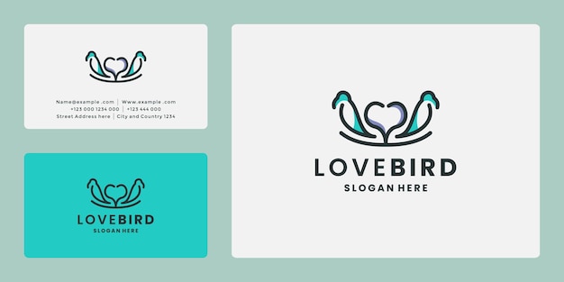 Love bird logo design line art, vettore di logo per la cura degli uccelli