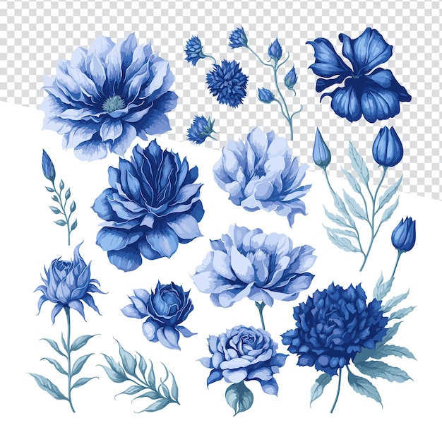 Love in Blooms Set Collection of Blue Rose Vector Illustrations Perfect for Weddings and Birthday