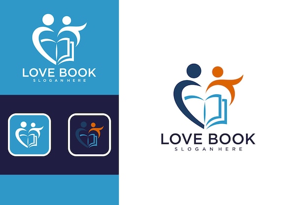 love book logo design or book love with people logo design