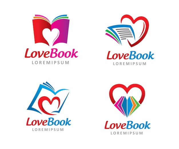 Символ логотипа книги любви или шаблон значка