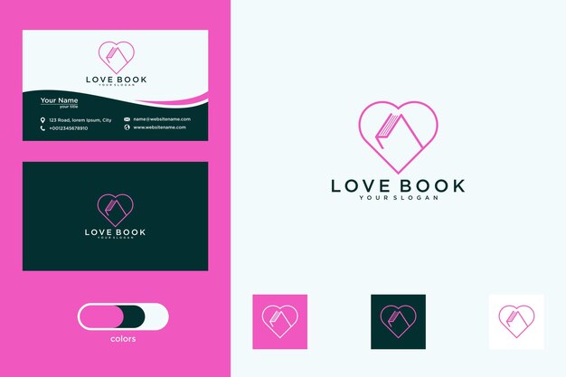 Love book with line style logo design and business card