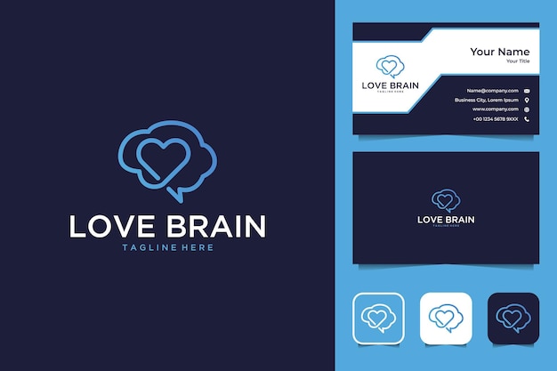 Love brain with line art style logo design and business card