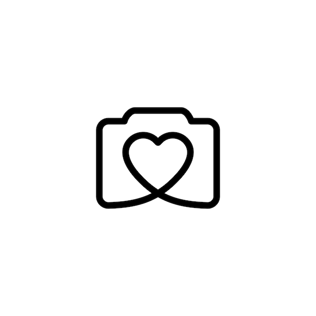 愛とカメラの写真のロゴデザイン。シンプルなエレガントなベクター アイコン イラスト。