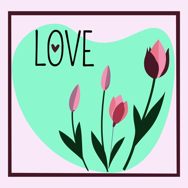 Vector love card with tulip flowers vector illustration in flat style