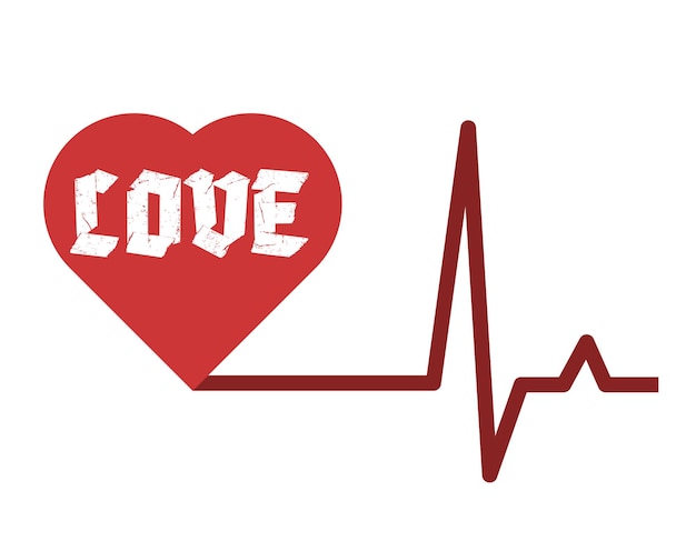 Vector love in the cardiogram of the heart palpitation cardiogram design element