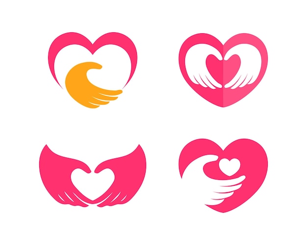 Love care logo design template hand with love shape illustration