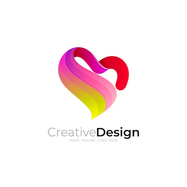 Love care logo and ribbon design combination social icon template