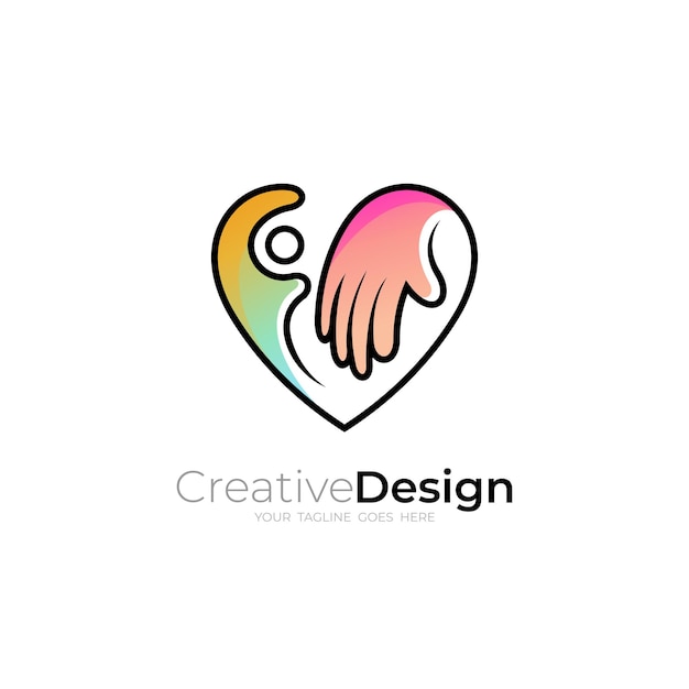 Love care people логотип с красочным шаблоном медицинского дизайна