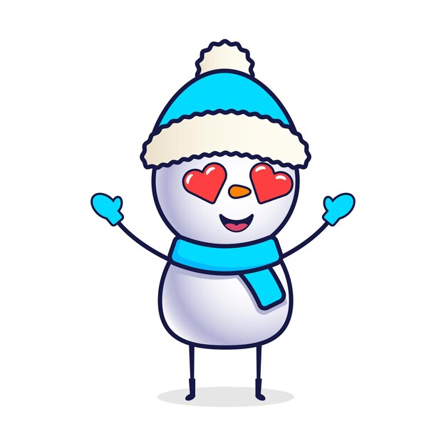 Вектор Люблю мультяшный снеговик с сердечками