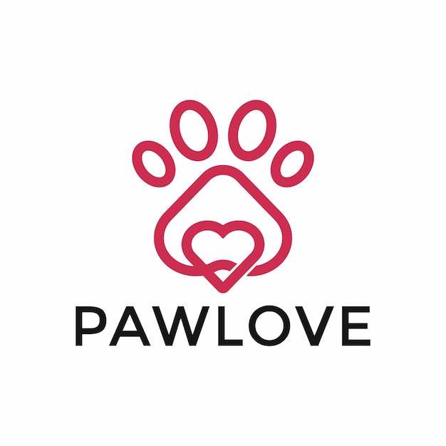 Love and Cat or Dog Paw Print Pet Logo Design Template