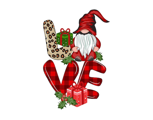 Love Christmas Gnome sublimatie vector. Kerstsublimatie voor t-shirt