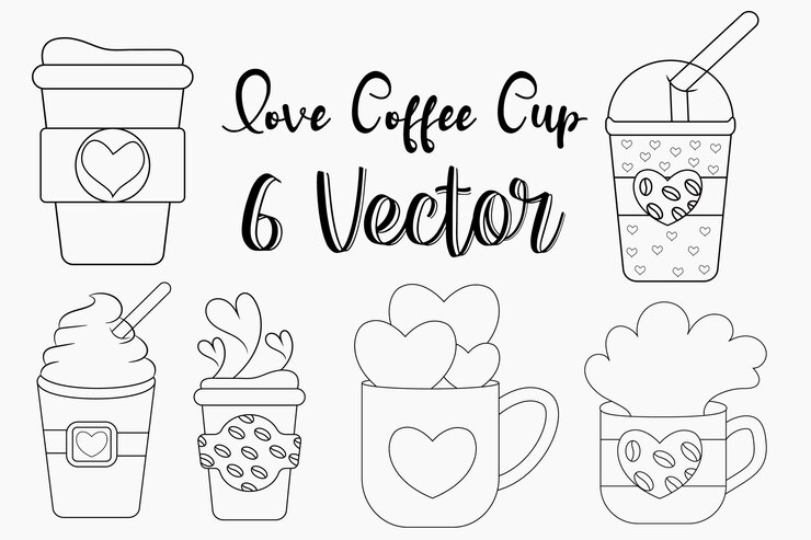 Love Coffee Cup Lineart Vector Премиум графика