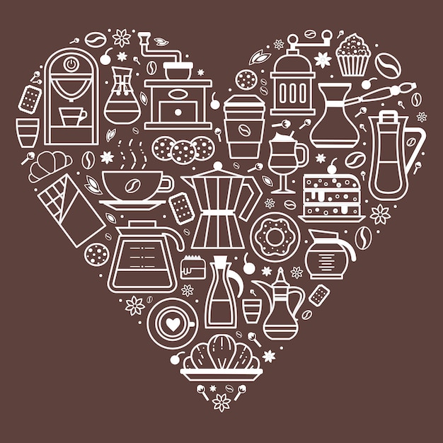 Love Coffee and Sweets Heart Print Template